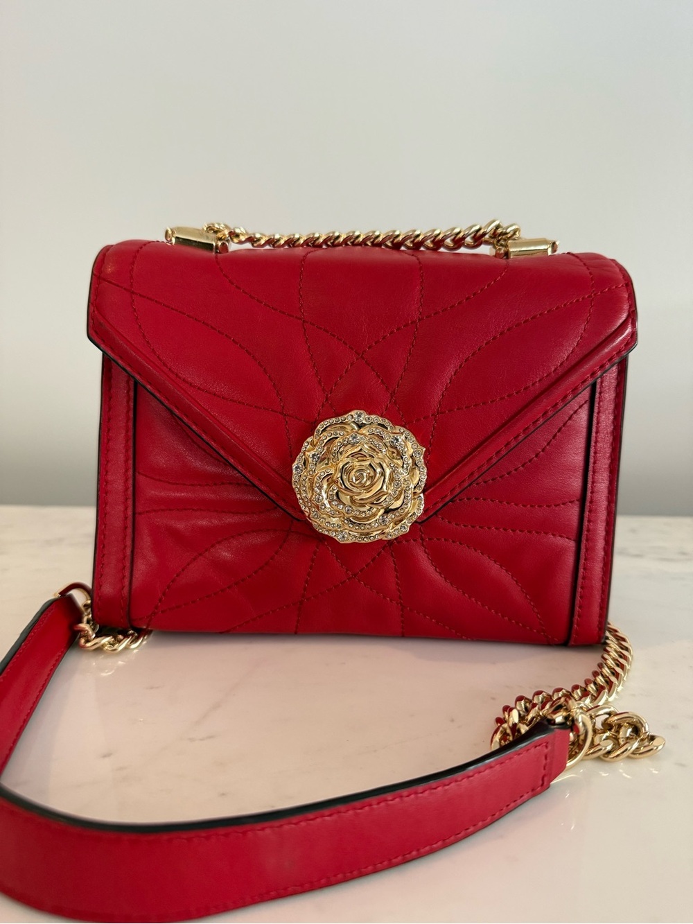 Michael Kors Red Quilted Leather Crossbody with Gold Floral Medallion - Picture 2 of 7